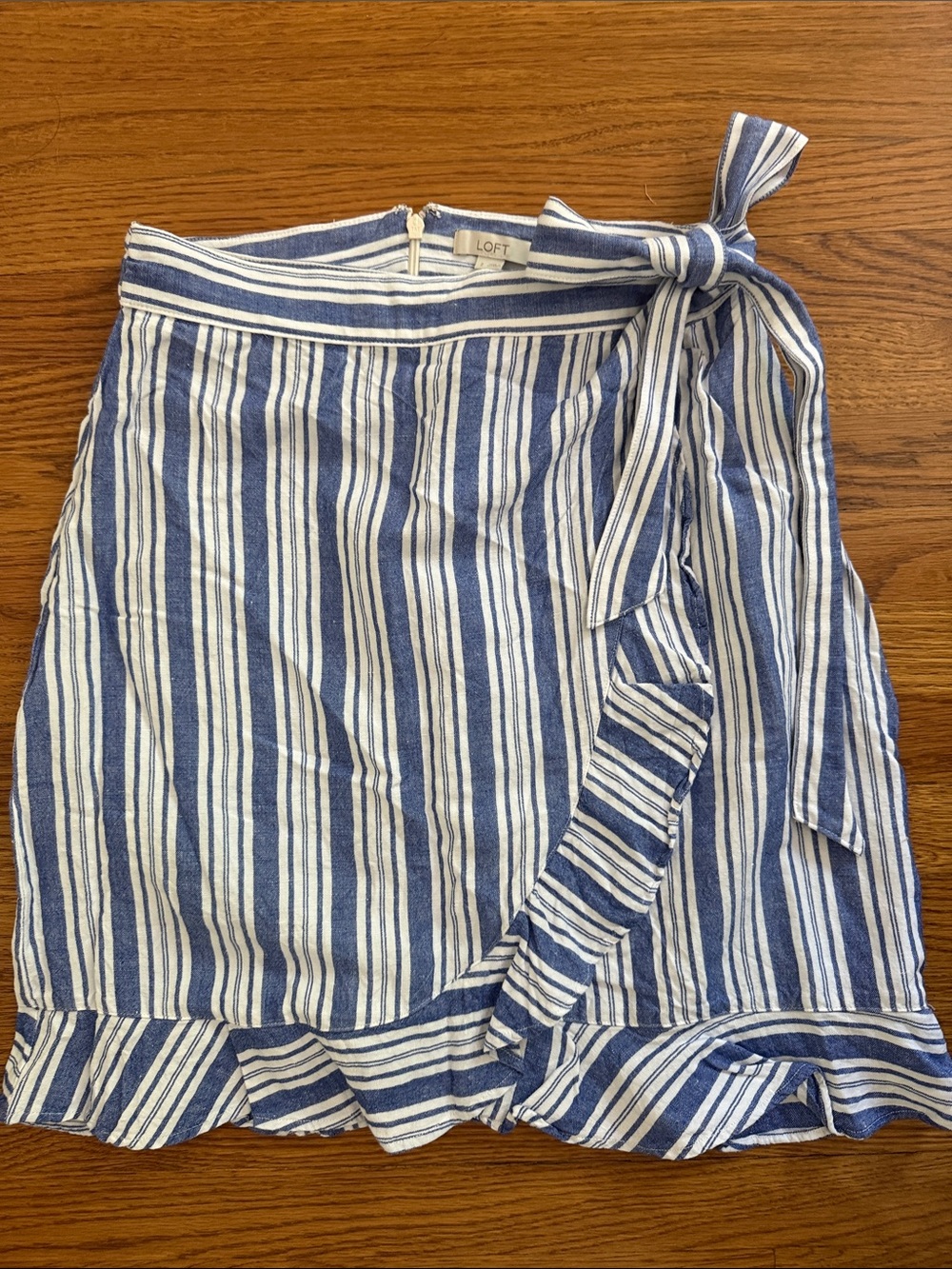 LOFT Blue and White Striped Tie-Waist Skirt